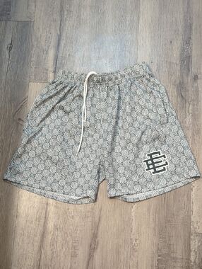 Eric Emanuel Mesh All-Over Logo Athletic Shorts with White Drawstring